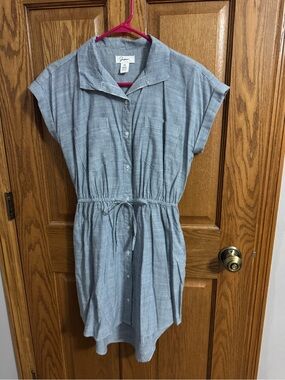 Japna Blue and White Striped Button-Front Drawstring Dress